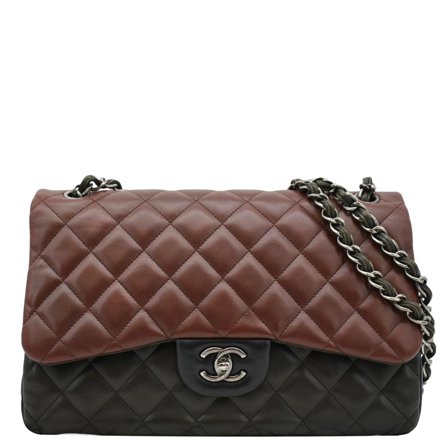 Chanel Classic Double Flap Medium Quilted Leather Crossbody Tricolor