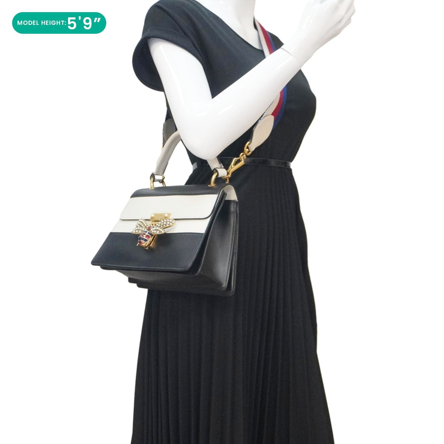 GUCCI Queen Margaret Bee Blind For Love Leather Shoulder Bag Black 476541