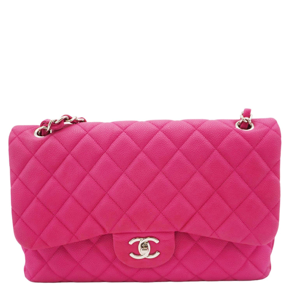 Chanel Jumbo Classic Double Flap Quilted Caviar Leather Shoulder Bag Pink