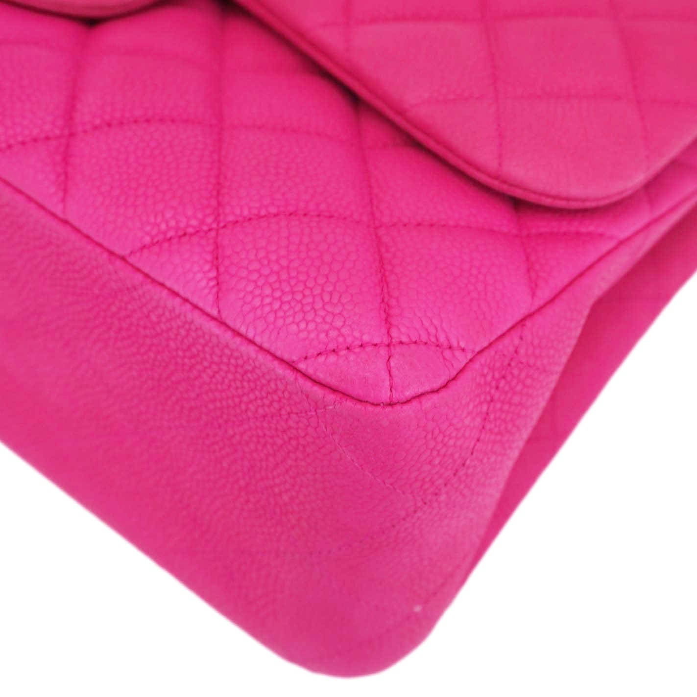 Chanel Jumbo Classic Double Flap Quilted Caviar Leather Shoulder Bag Pink