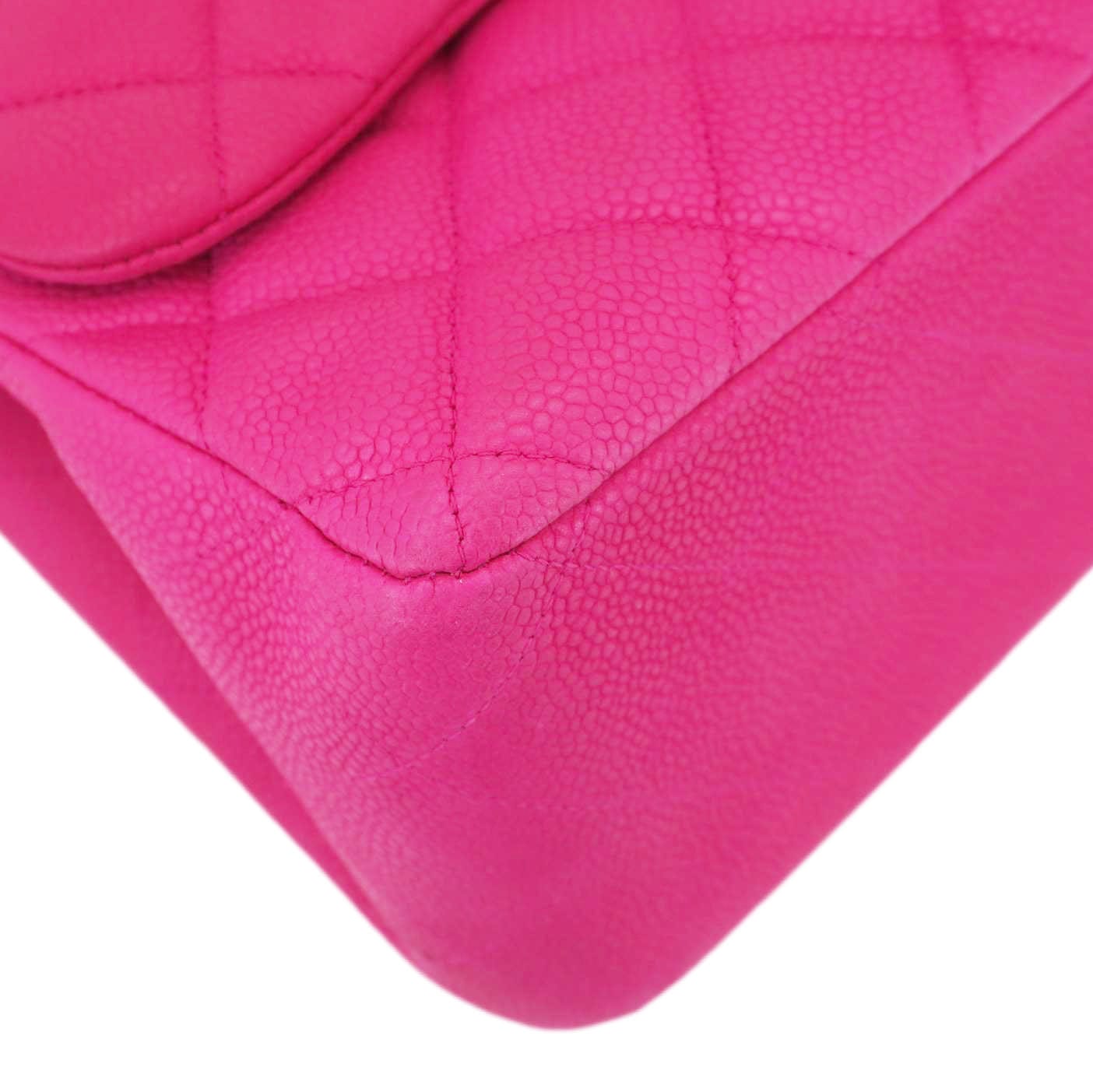 Chanel Jumbo Classic Double Flap Quilted Caviar Leather Shoulder Bag Pink