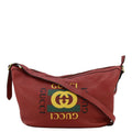 GUCCI Half Moon Logo Calfskin Leather Hobo Shoulder Bag Red 523588