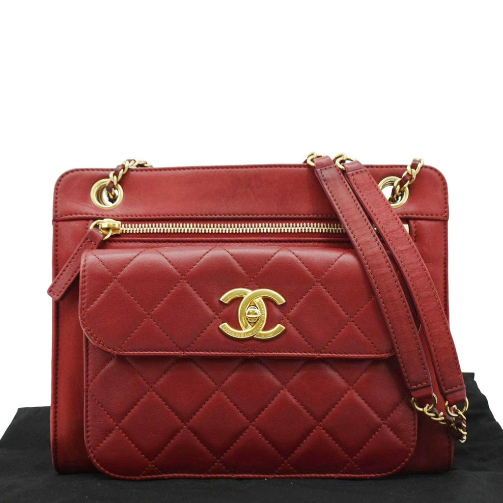 Chanel Square Front Pocket Quilted Leather Chain Crossbody Bag Red