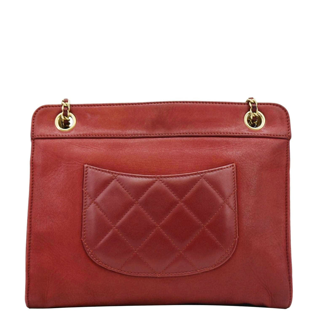 Chanel Square Front Pocket Quilted Leather Chain Crossbody Bag Red
