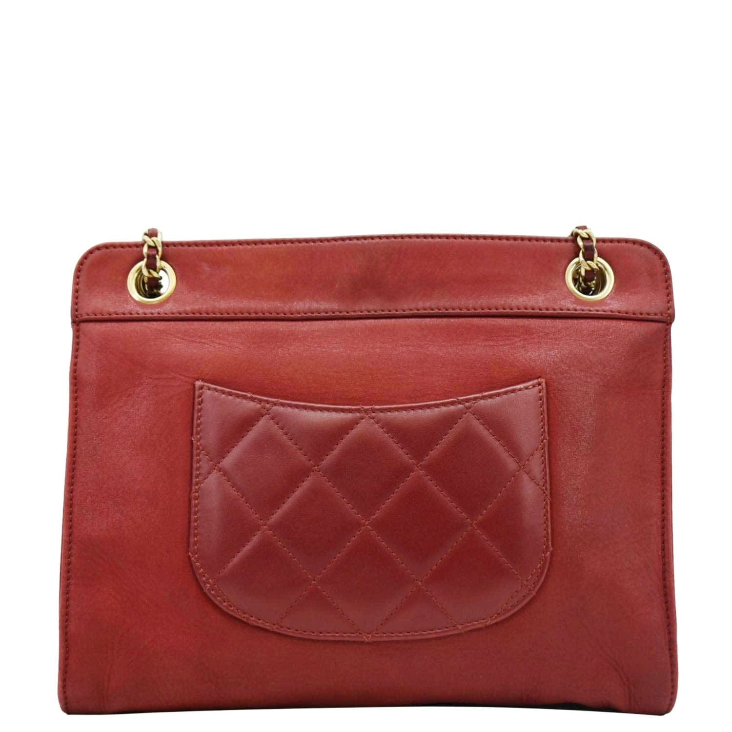 Chanel Square Front Pocket Quilted Leather Chain Crossbody Bag Red