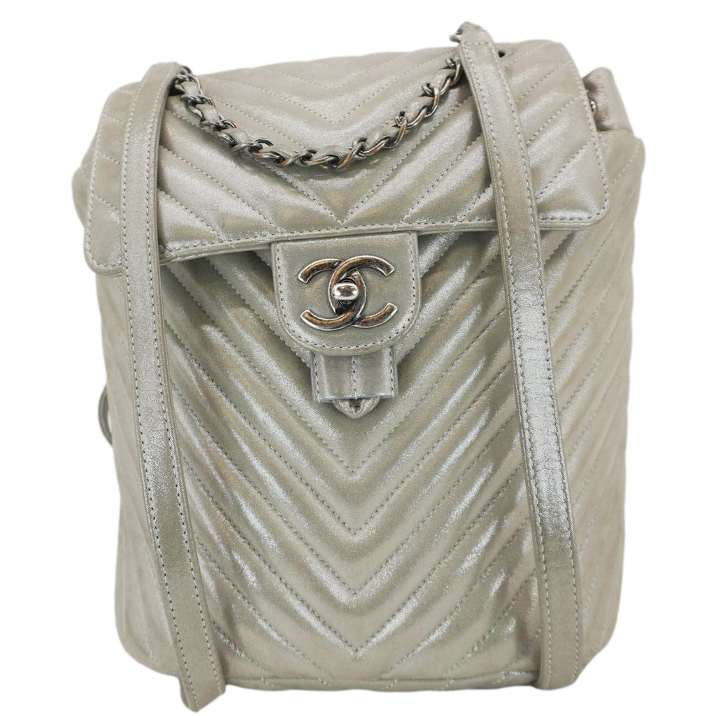 Chanel Urban Spirit Small Chevron Calfskin Leather Backpack Silver