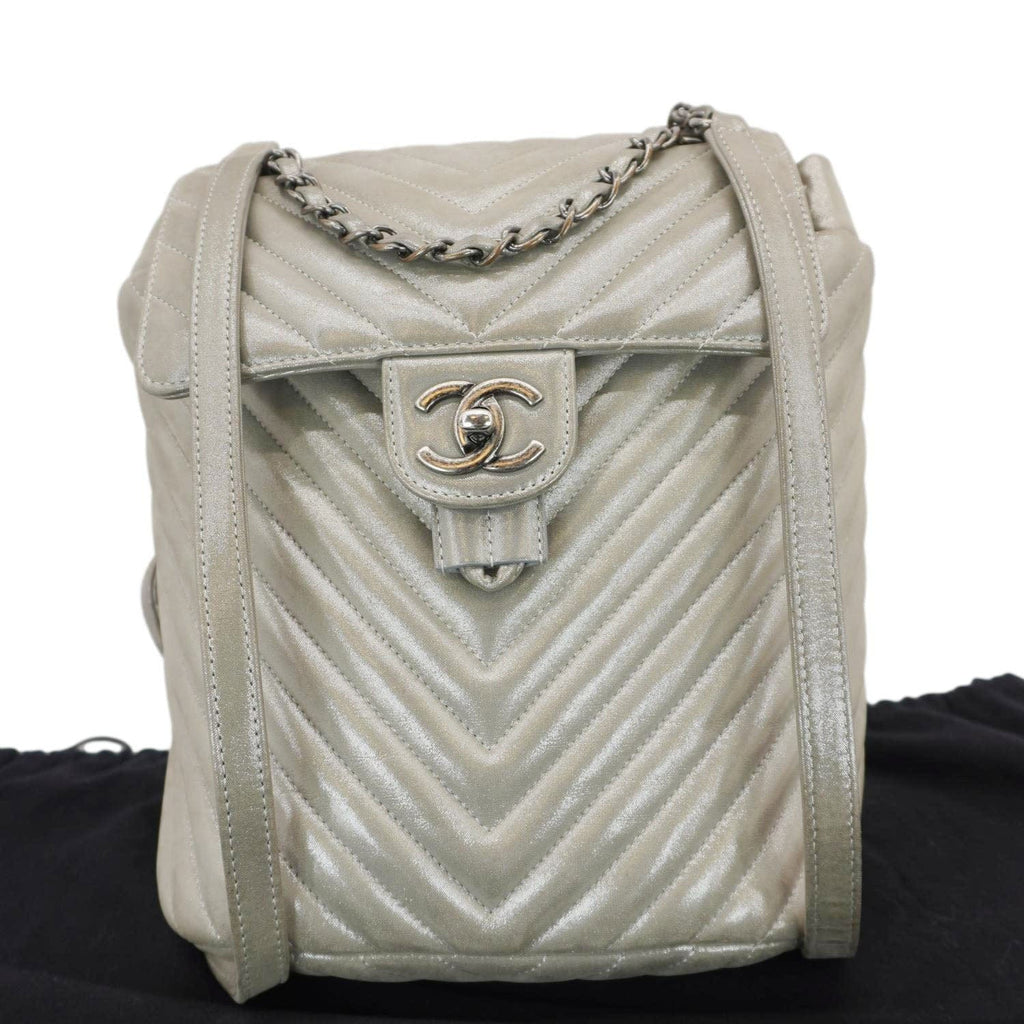 Chanel Urban Spirit Small Chevron Calfskin Leather Backpack Silver