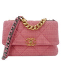 Chanel 19 Flap Medium Quilted Tweed Shoulder Bag Rose Pink