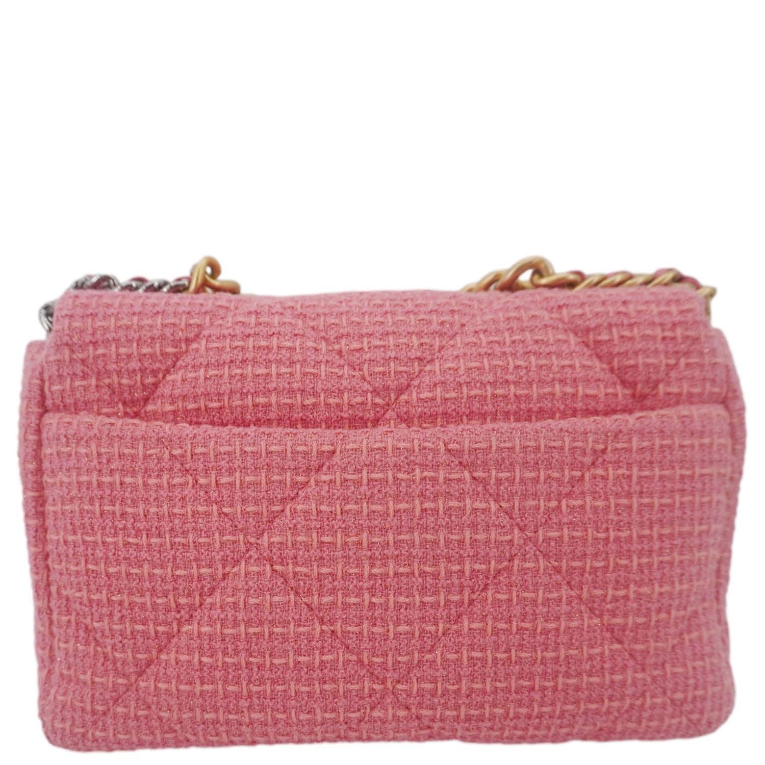 Chanel 19 Flap Medium Quilted Tweed Shoulder Bag Rose Pink