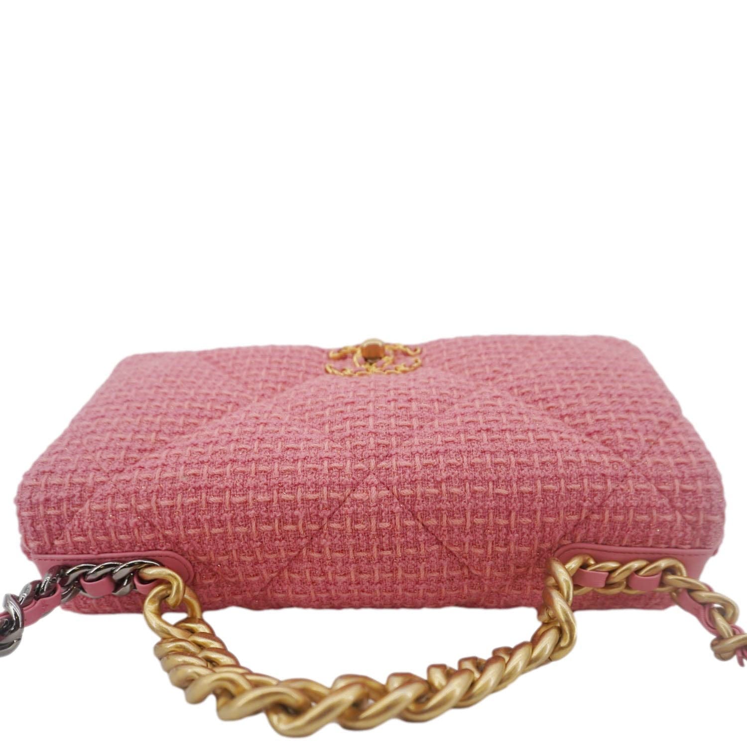 Chanel 19 Flap Medium Quilted Tweed Shoulder Bag Rose Pink