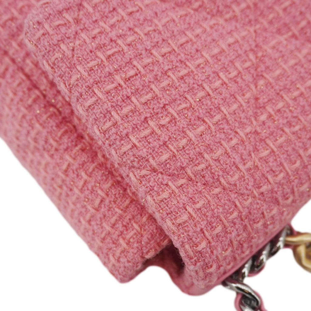 Chanel 19 Flap Medium Quilted Tweed Shoulder Bag Rose Pink