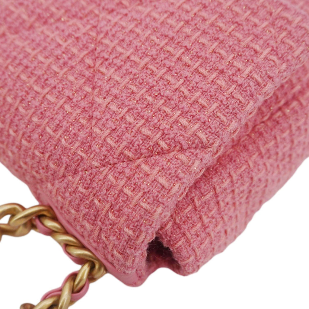 Chanel 19 Flap Medium Quilted Tweed Shoulder Bag Rose Pink