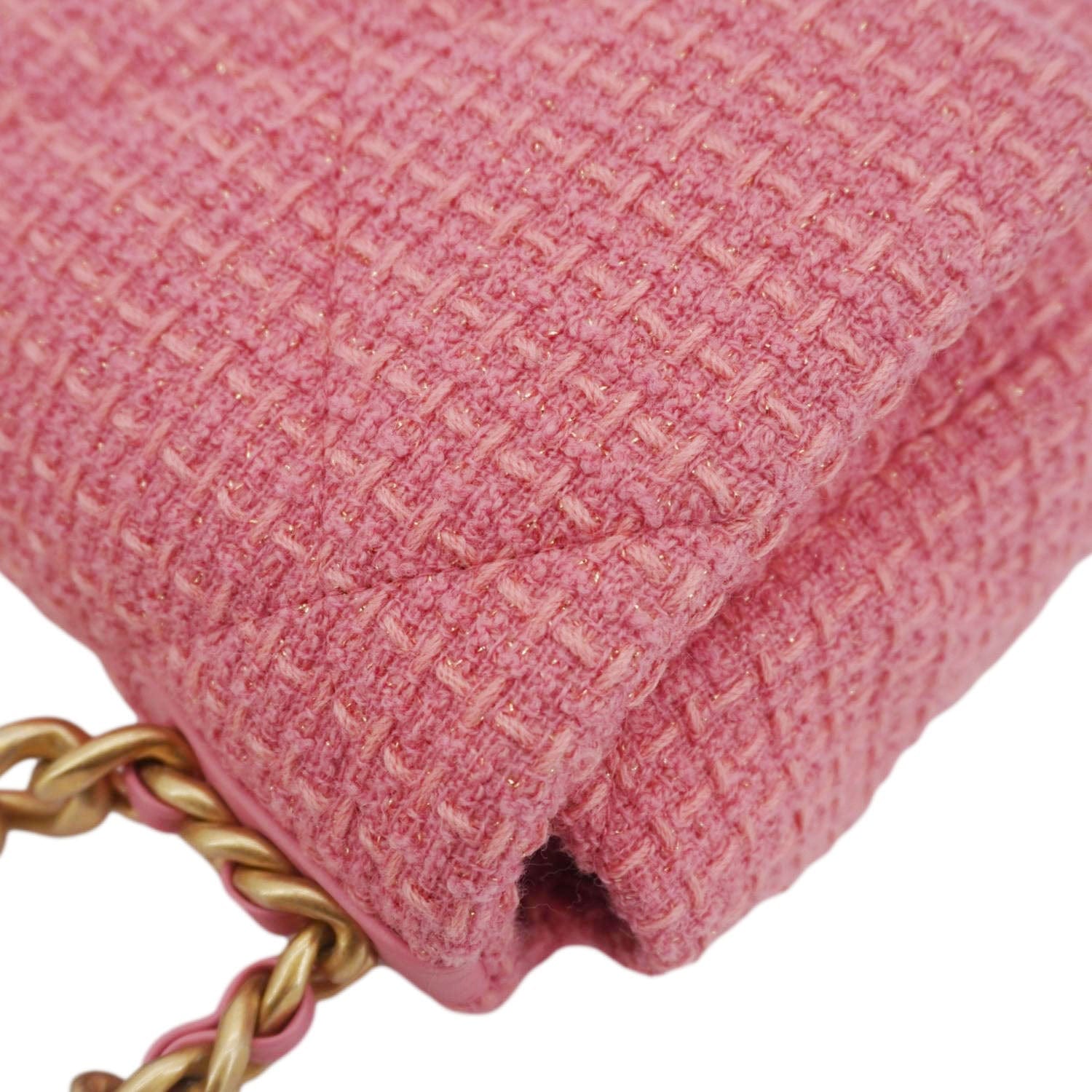 Chanel 19 Flap Medium Quilted Tweed Shoulder Bag Rose Pink