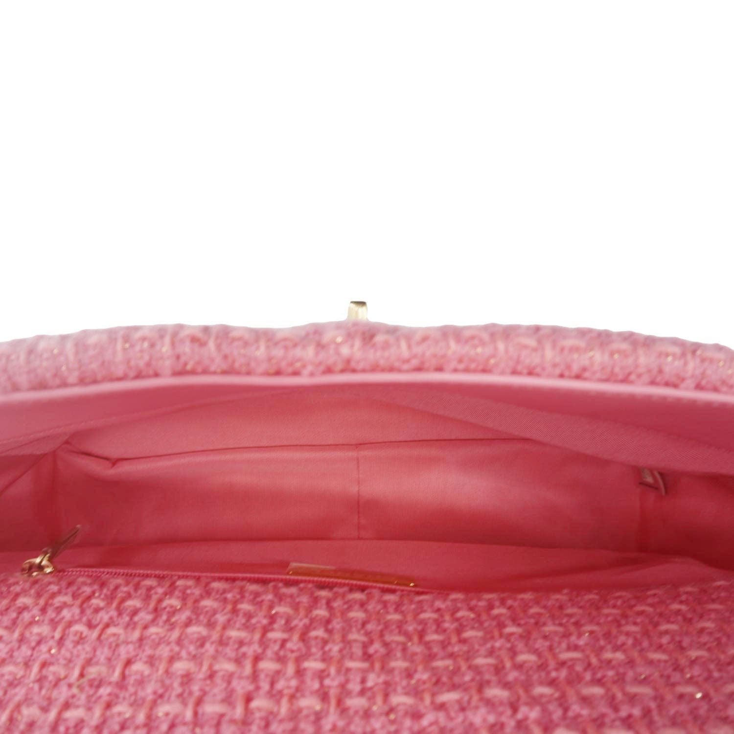 Chanel 19 Flap Medium Quilted Tweed Shoulder Bag Rose Pink
