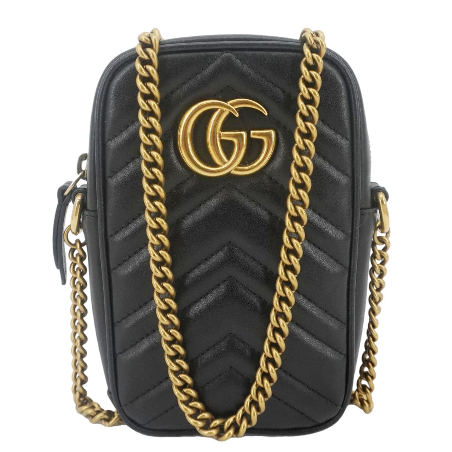 GUCCI Gucci Marmont Mini Matelasse Leather Crossbody Bag Black 598597