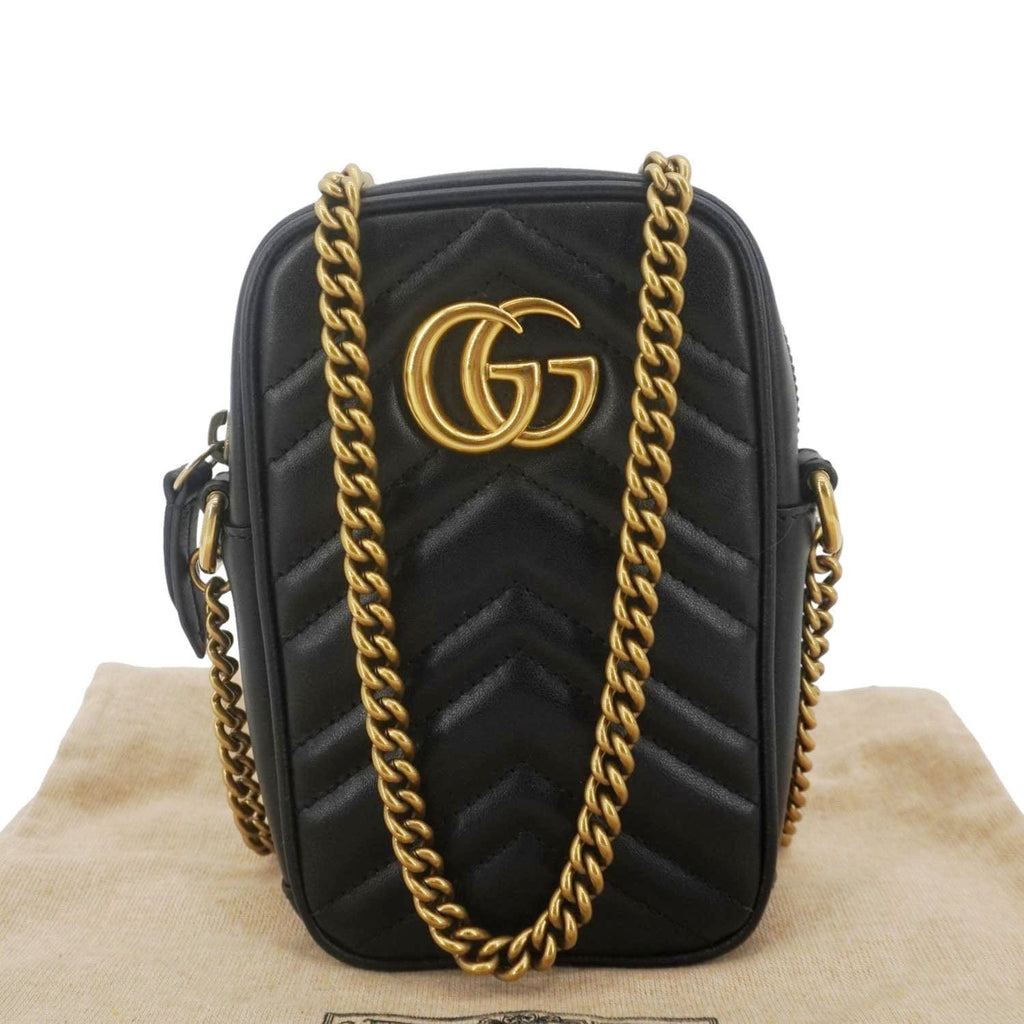 GUCCI Gucci Marmont Mini Matelasse Leather Crossbody Bag Black 598597
