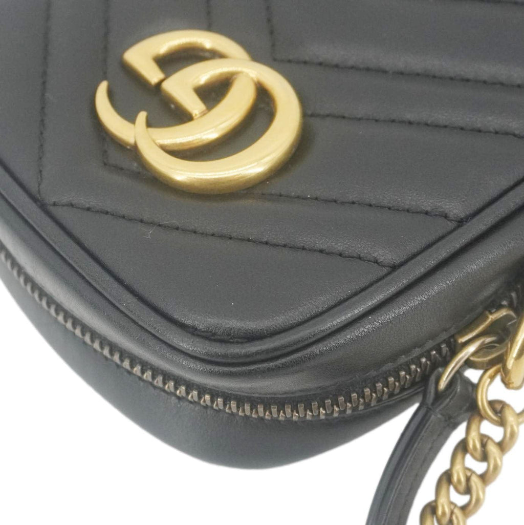 GUCCI Gucci Marmont Mini Matelasse Leather Crossbody Bag Black 598597