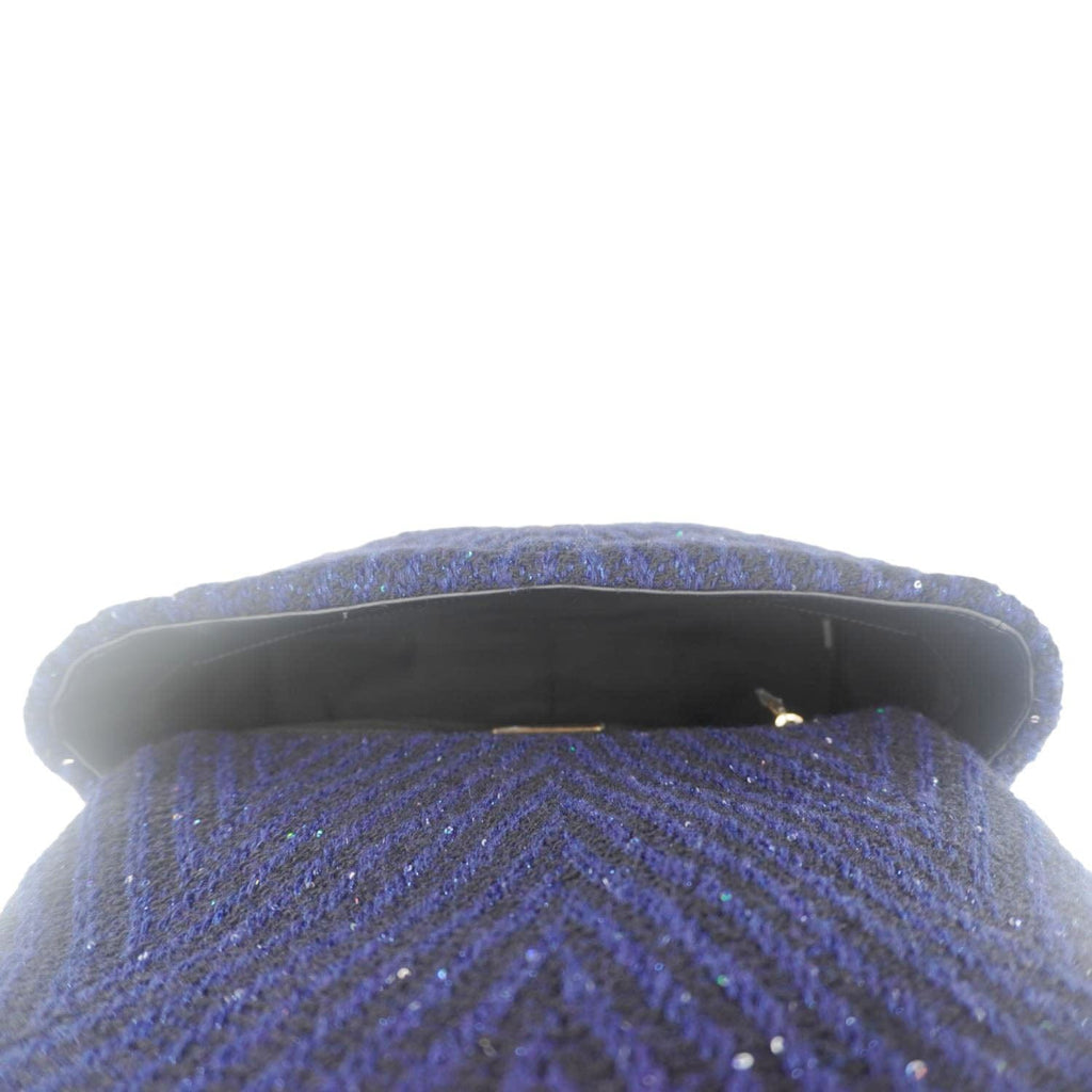Chanel 19 Flap Quilted Tweed Sequins Shoulder Bag Navy Blue