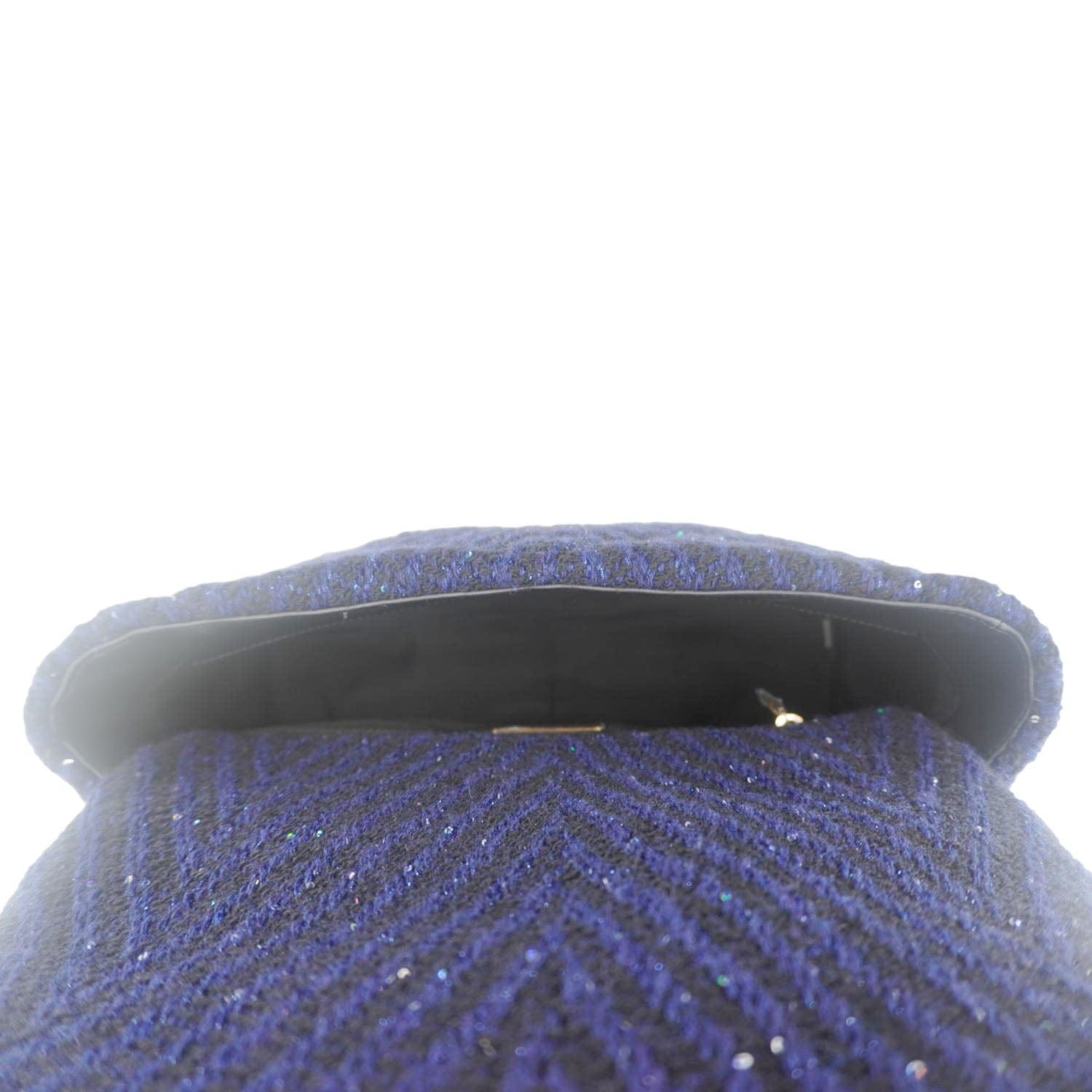 Chanel 19 Flap Quilted Tweed Sequins Shoulder Bag Navy Blue