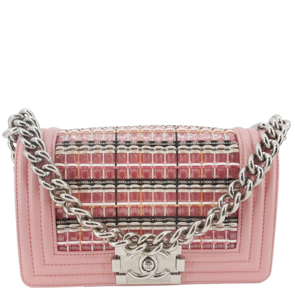 Chanel Boy Flap Small  Woven Leather Shoulder Bag Pink