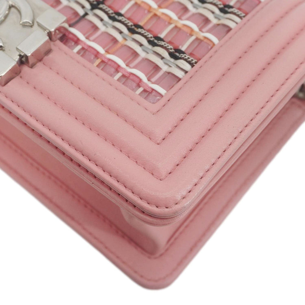 Chanel Boy Flap Small  Woven Leather Shoulder Bag Pink
