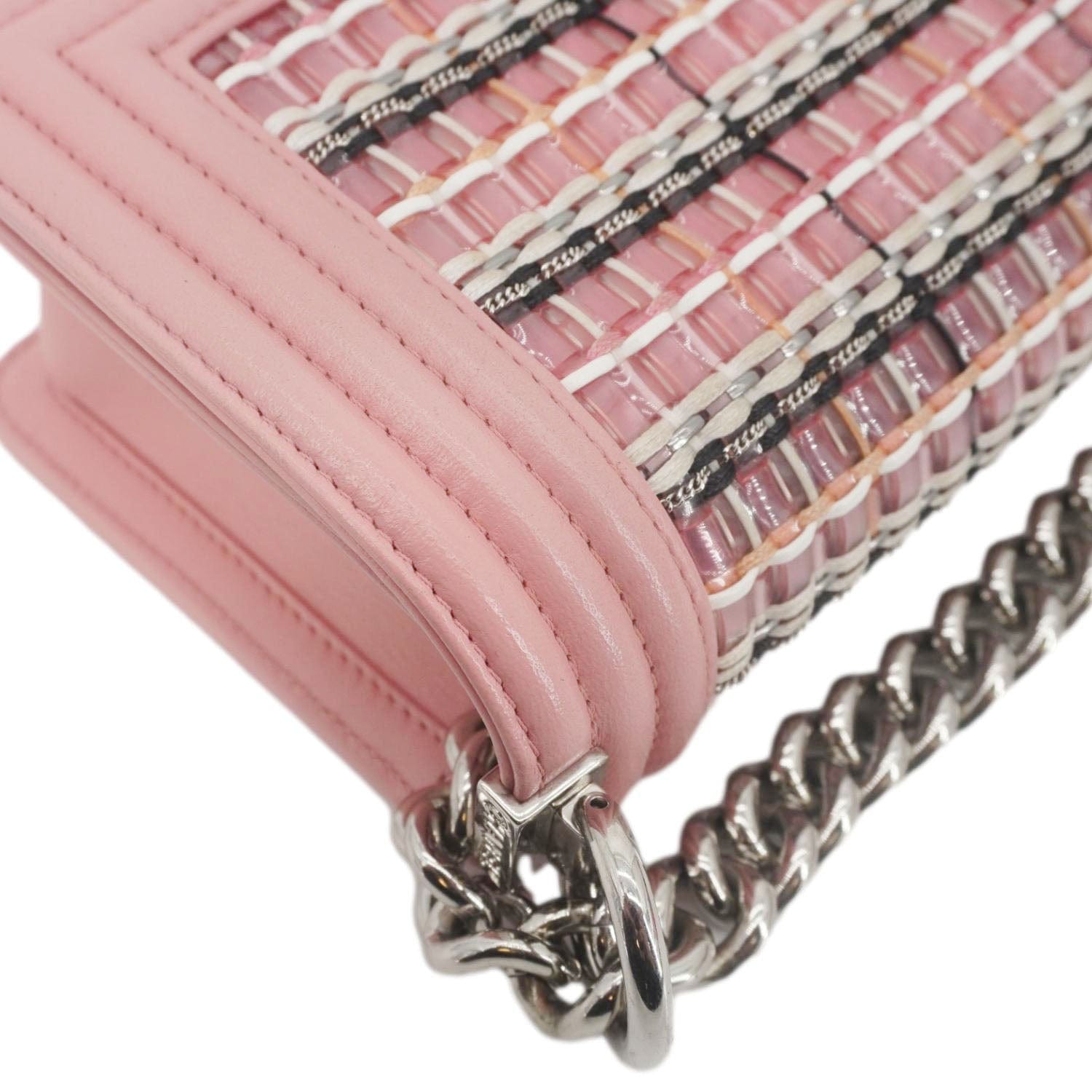 Chanel Boy Flap Small  Woven Leather Shoulder Bag Pink