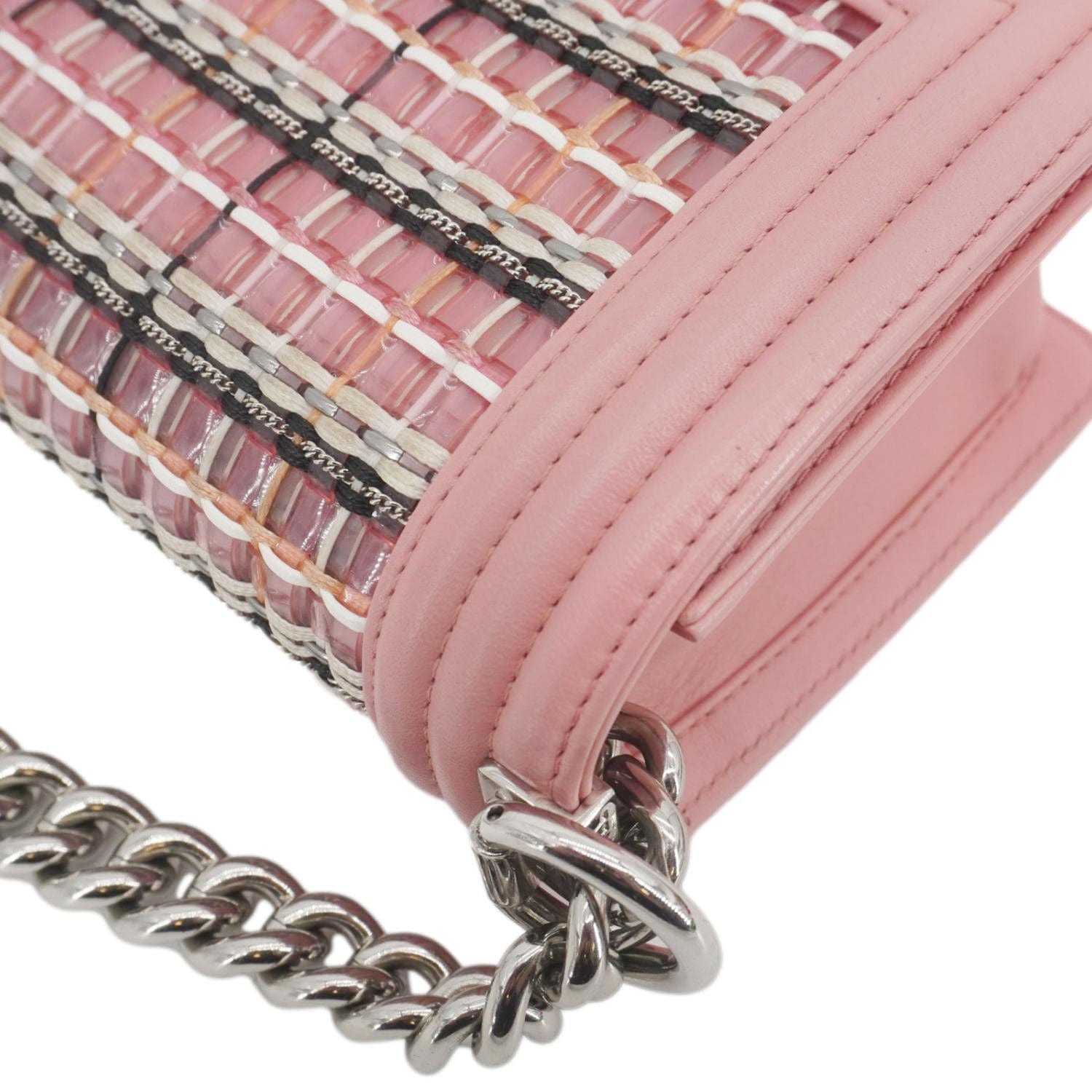 Chanel Boy Flap Small  Woven Leather Shoulder Bag Pink