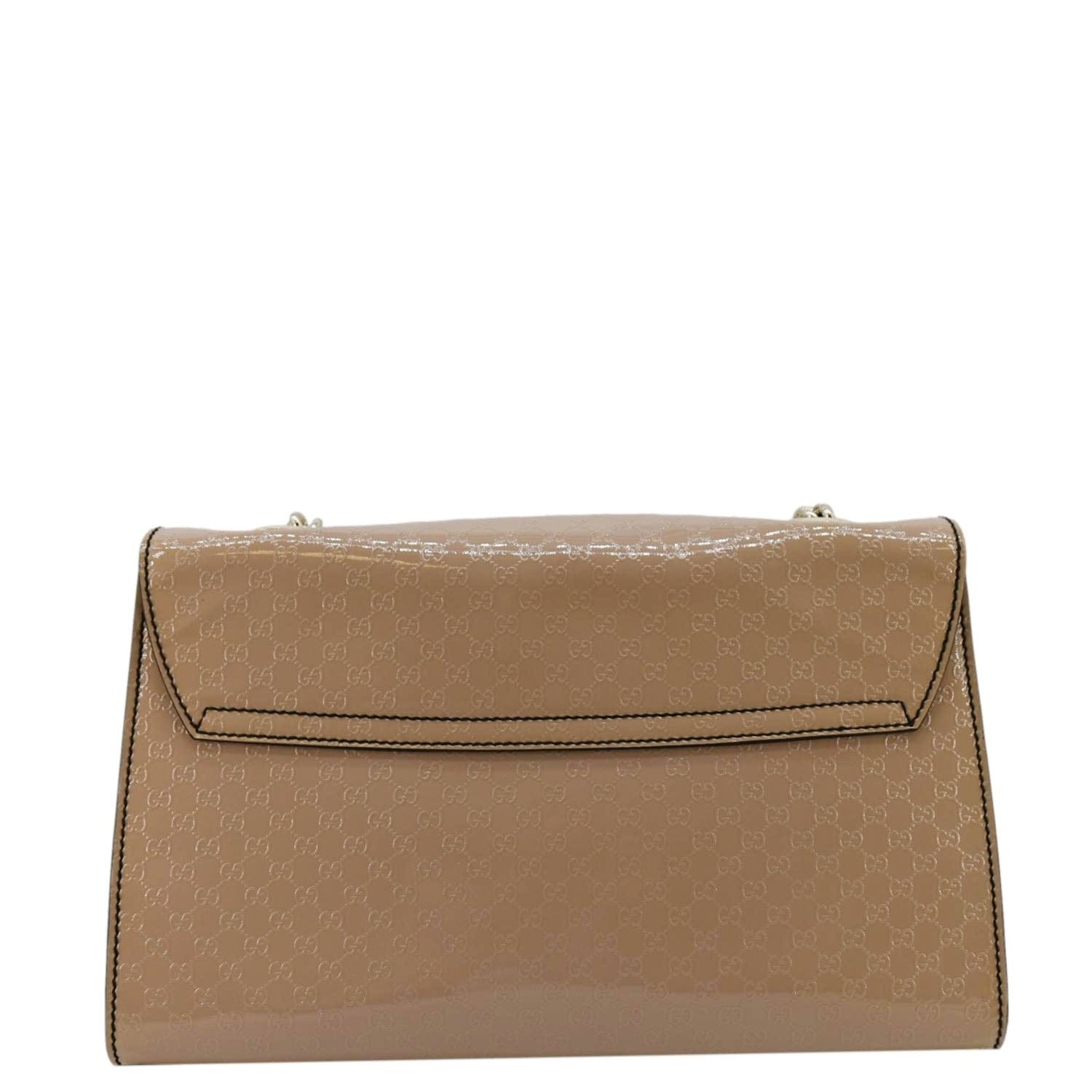 GUCCI Emily Medium Gucci Guccissima Patent Leather Chain Shoulder Bag Cream 295402