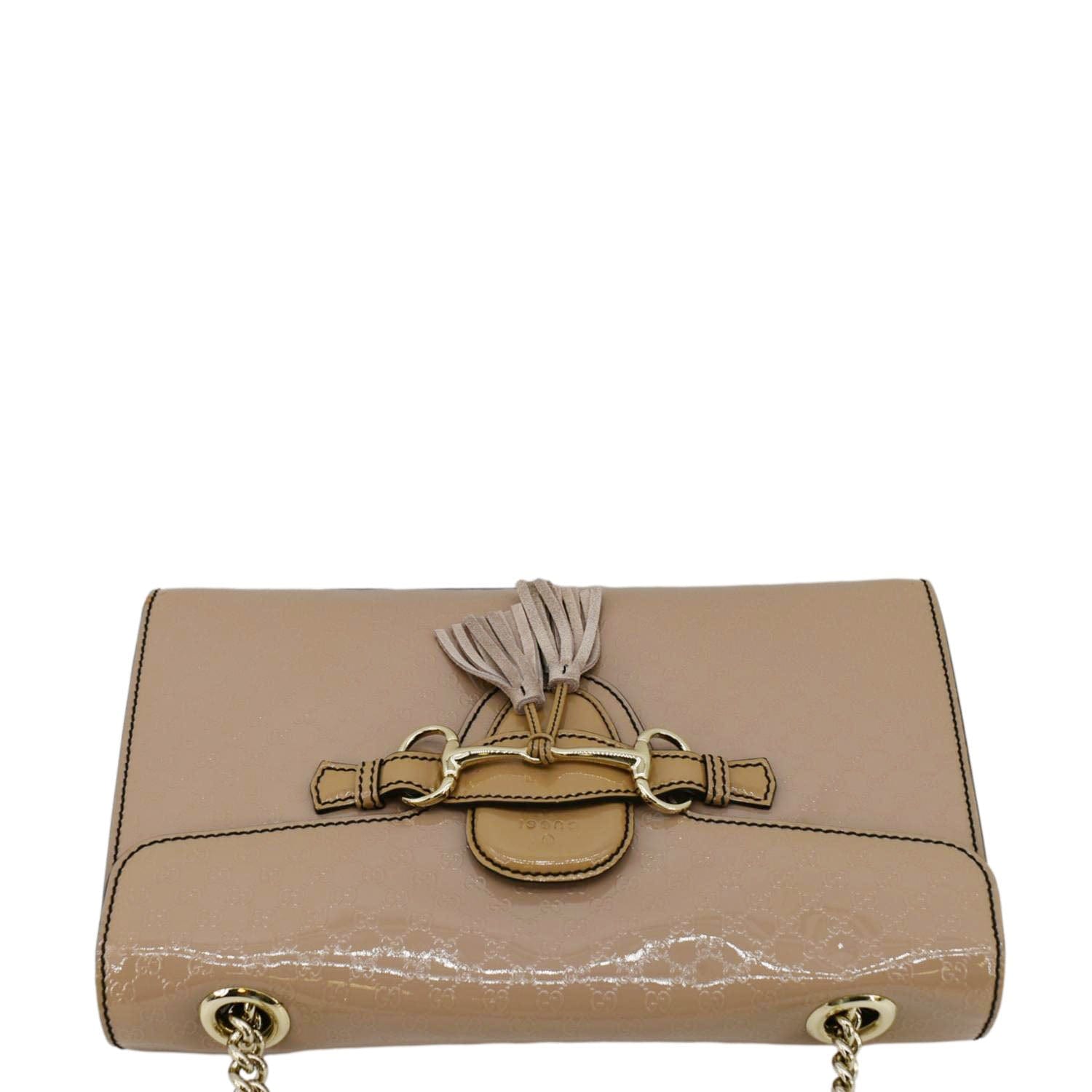 GUCCI Emily Medium Gucci Guccissima Patent Leather Chain Shoulder Bag Cream 295402