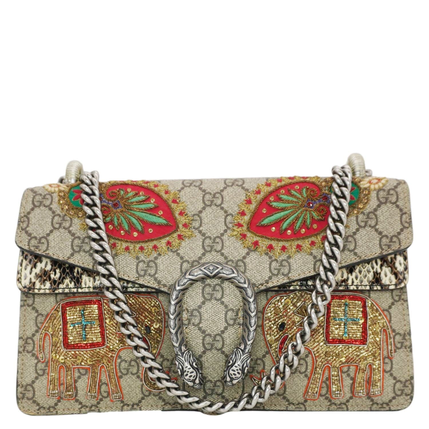 GUCCI Dionysus Small Gucci Supreme Elephant Embroidered Shoulder Bag Beige 400249