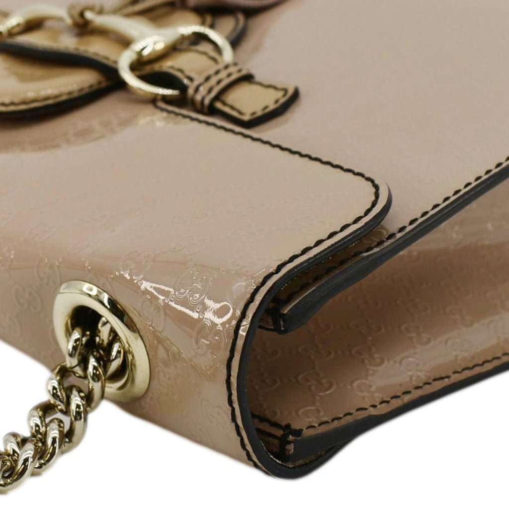 GUCCI Emily Medium Gucci Guccissima Patent Leather Chain Shoulder Bag Cream 295402