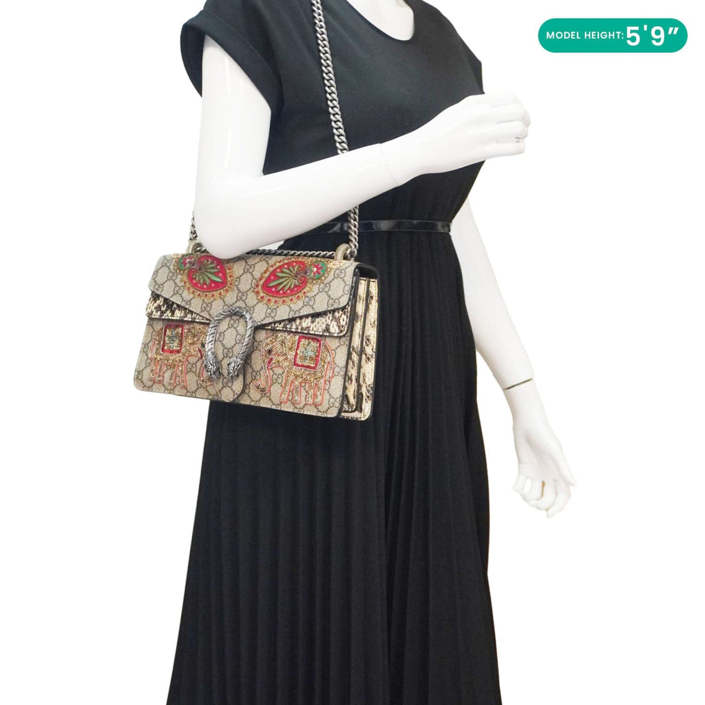 GUCCI Dionysus Small Gucci Supreme Elephant Embroidered Shoulder Bag Beige 400249