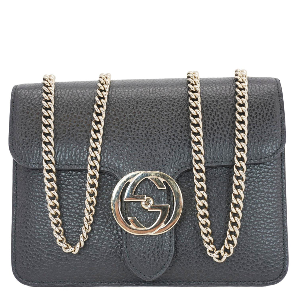 GUCCI Interlocking Gucci Leather Crossbody Bag Black 510304