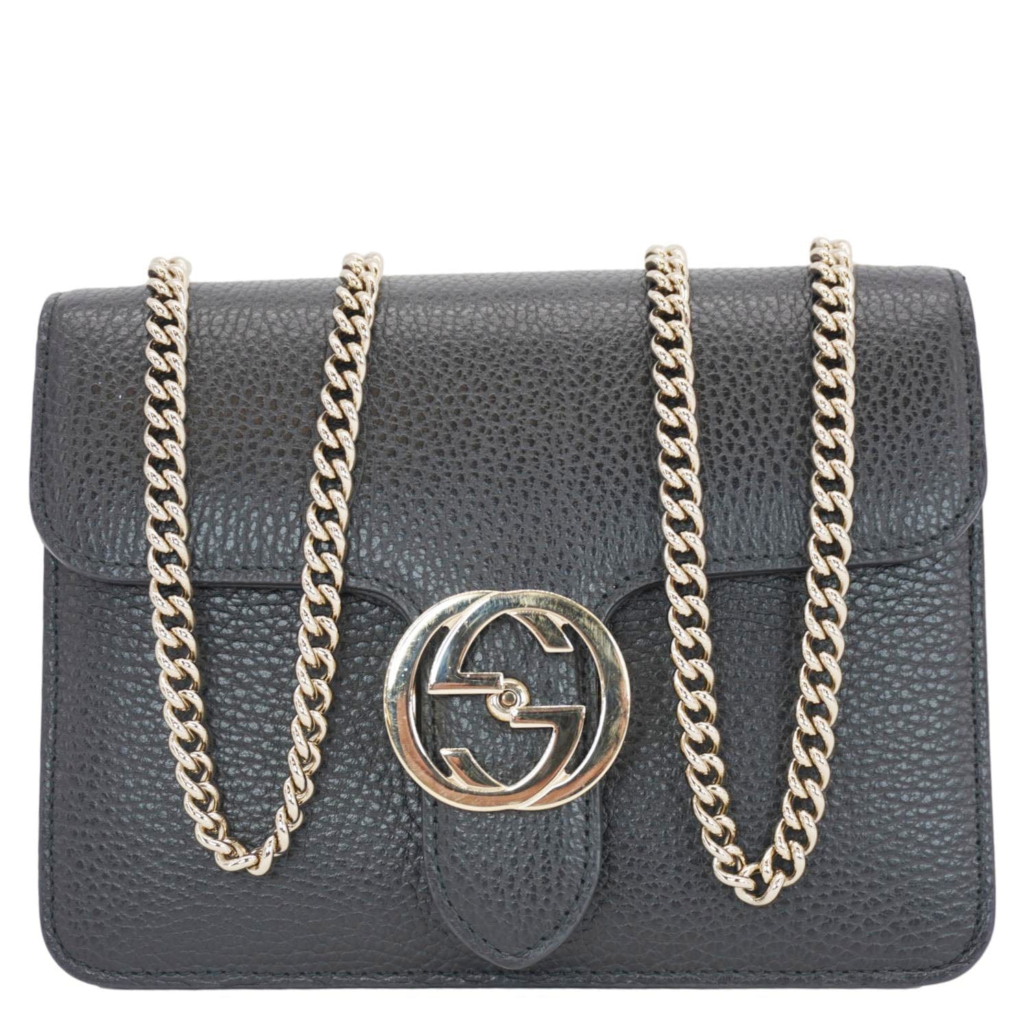 GUCCI Interlocking Gucci Leather Crossbody Bag Black 510304