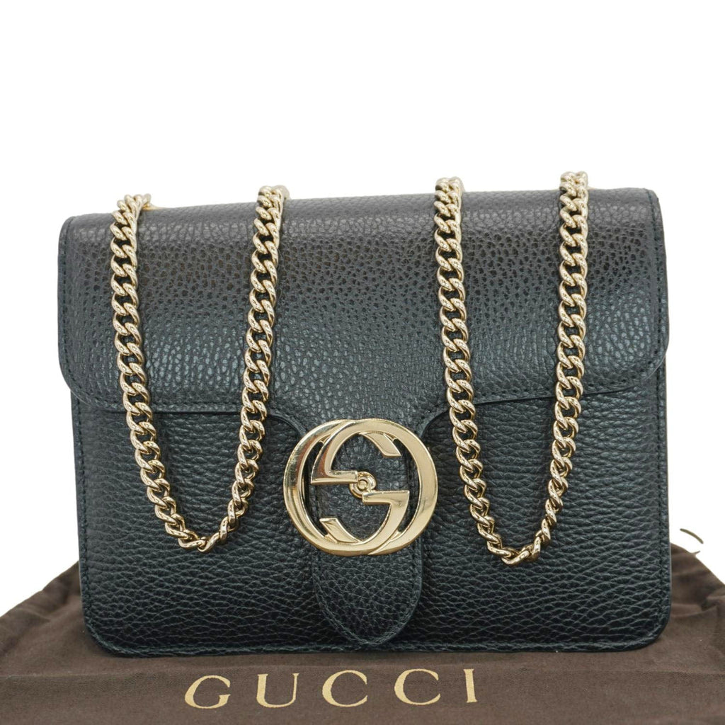 GUCCI Interlocking Gucci Leather Crossbody Bag Black 510304