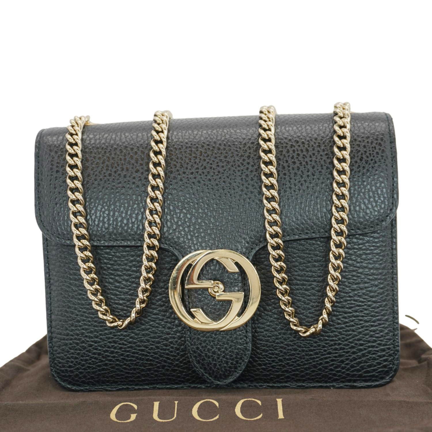 GUCCI Interlocking Gucci Leather Crossbody Bag Black 510304