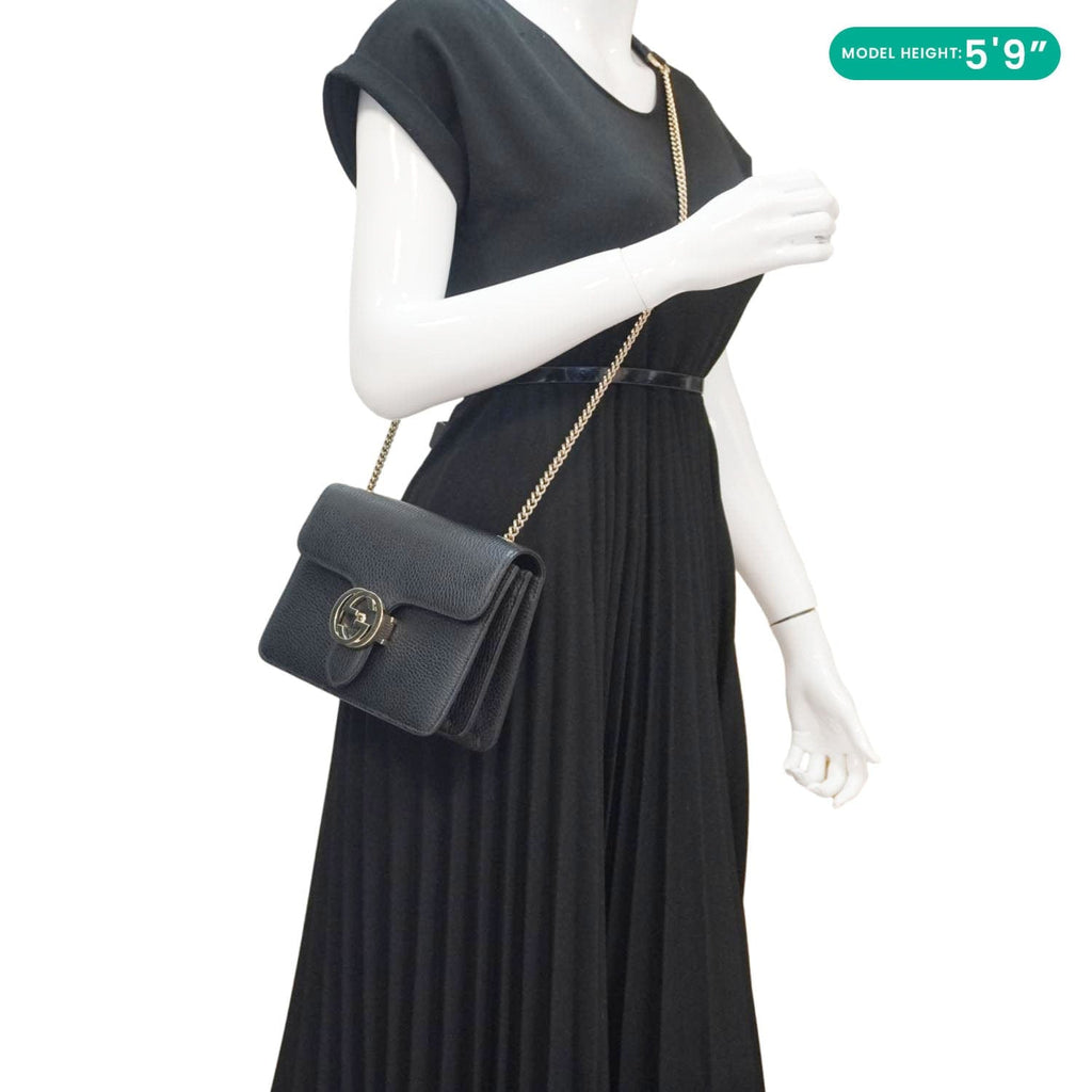 GUCCI Interlocking Gucci Leather Crossbody Bag Black 510304