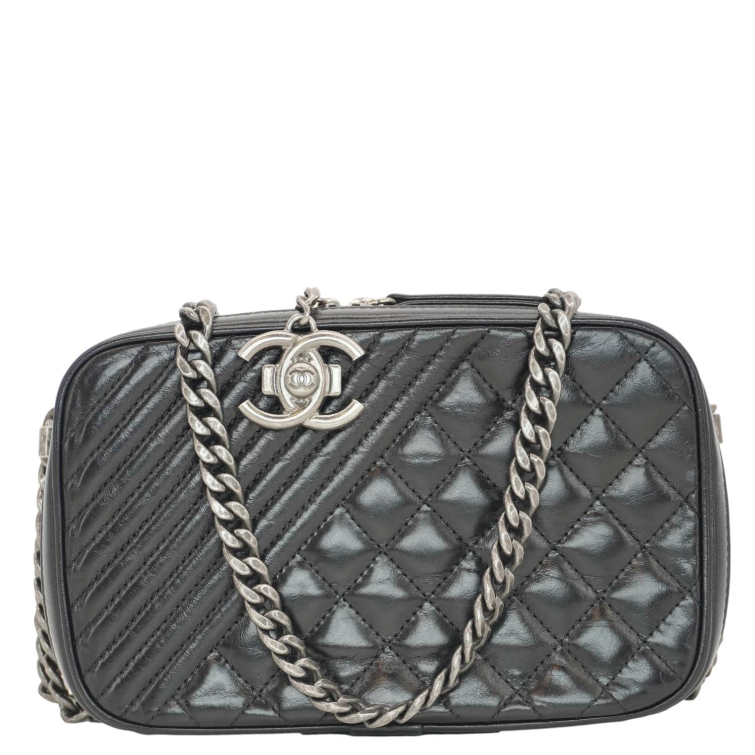 Chanel Coco Boy Small Quilted Lambskin Camera Case Crossbody Bag Black