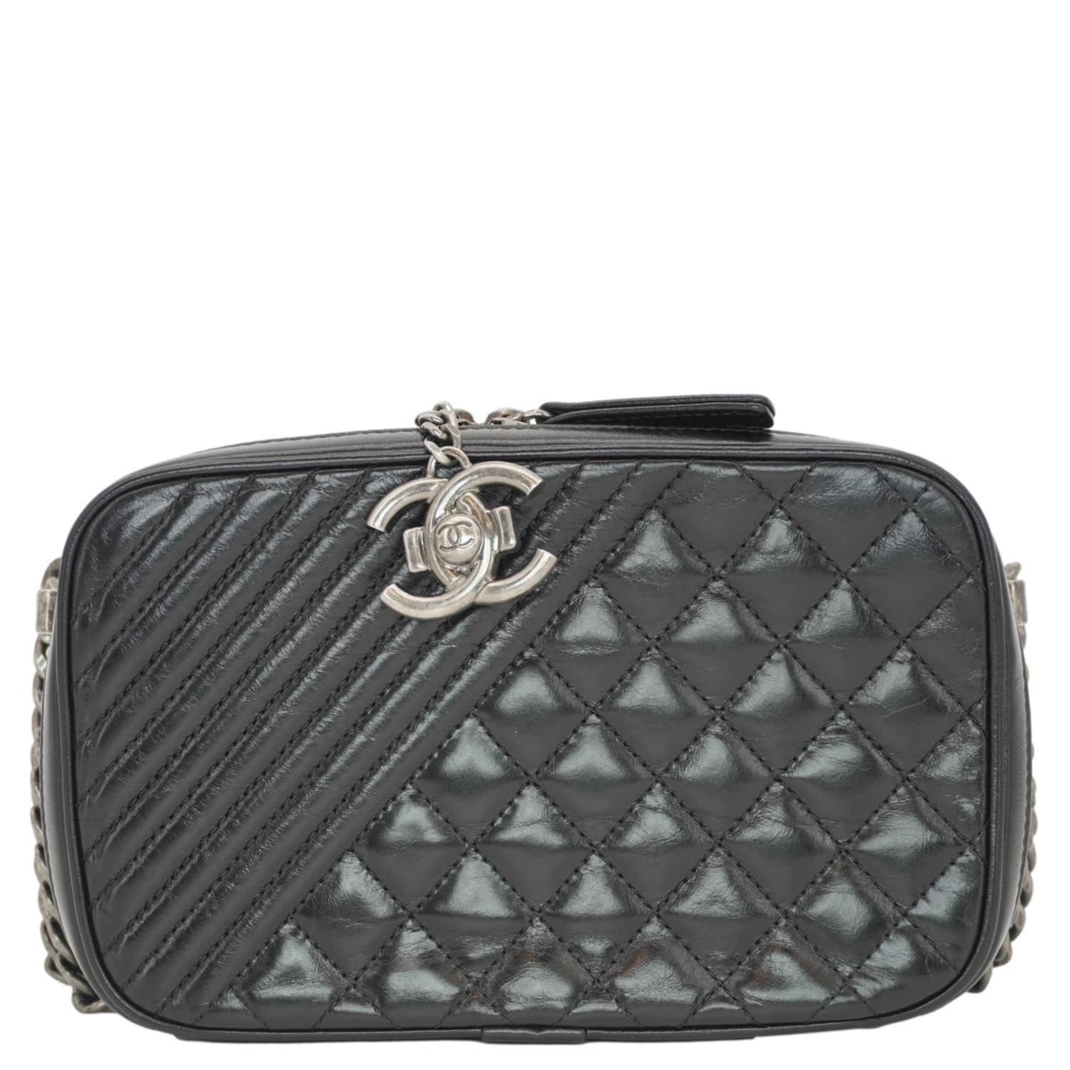 Chanel Coco Boy Small Quilted Lambskin Camera Case Crossbody Bag Black