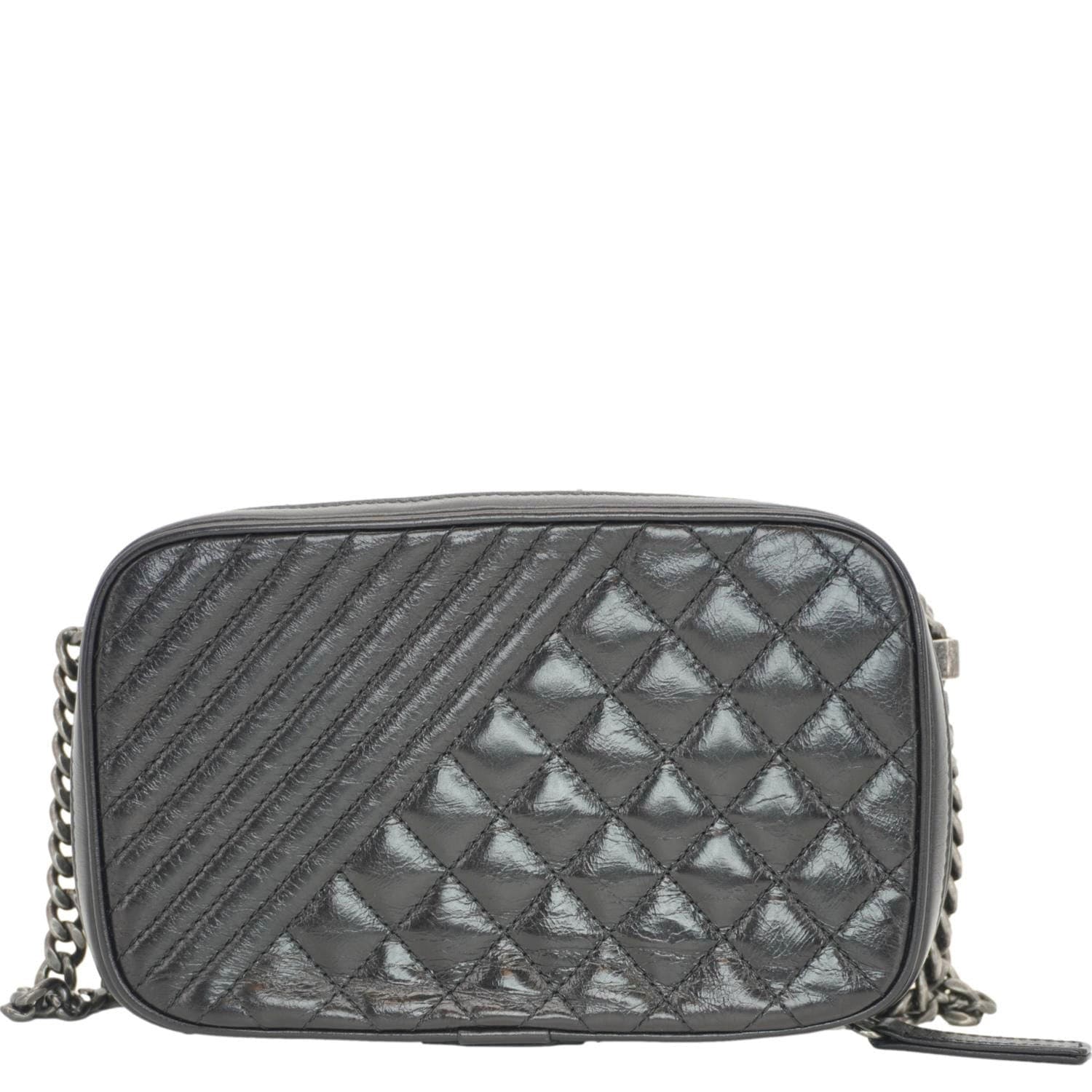 Chanel Coco Boy Small Quilted Lambskin Camera Case Crossbody Bag Black