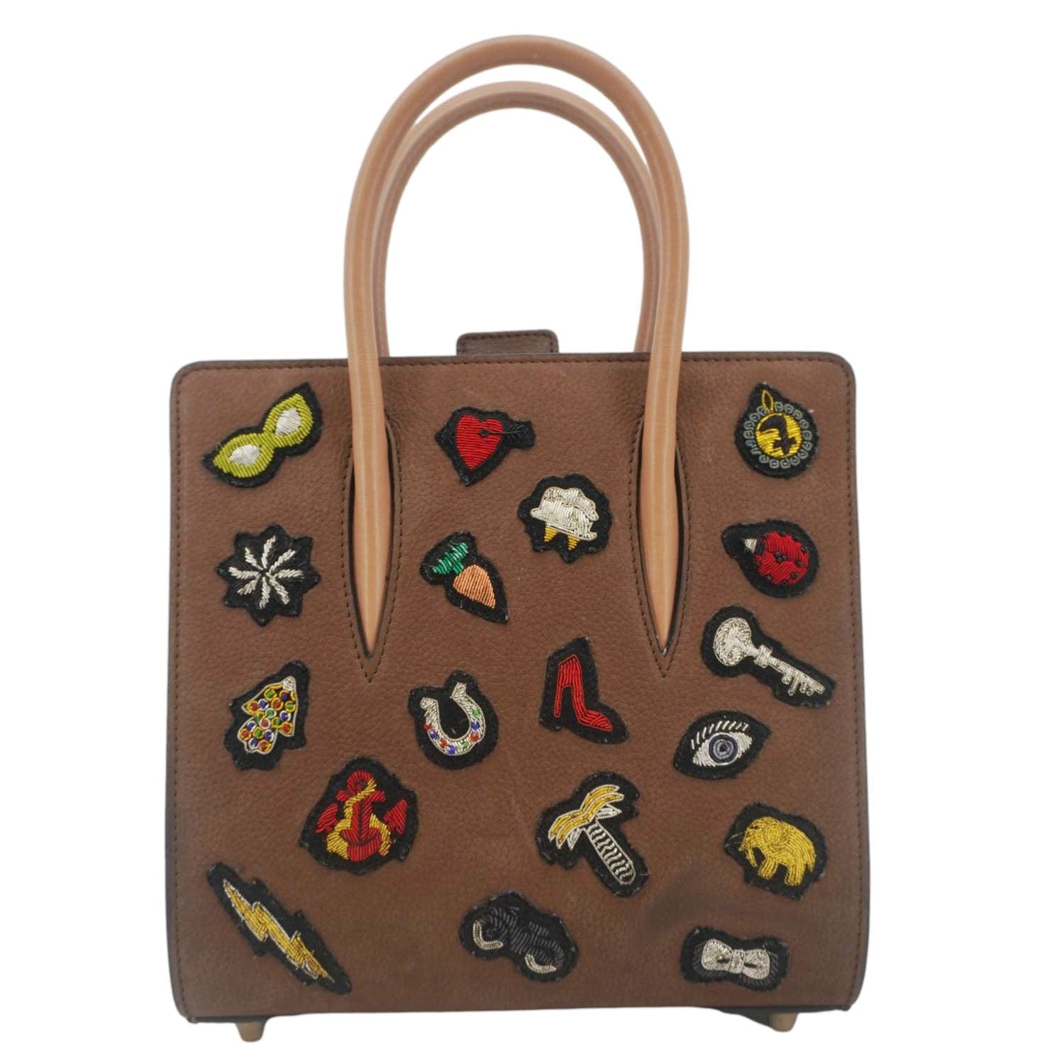 CHRISTIAN LOUBOUTIN Paloma Small Patches Leather Top Handle Crossbody Bag Brown
