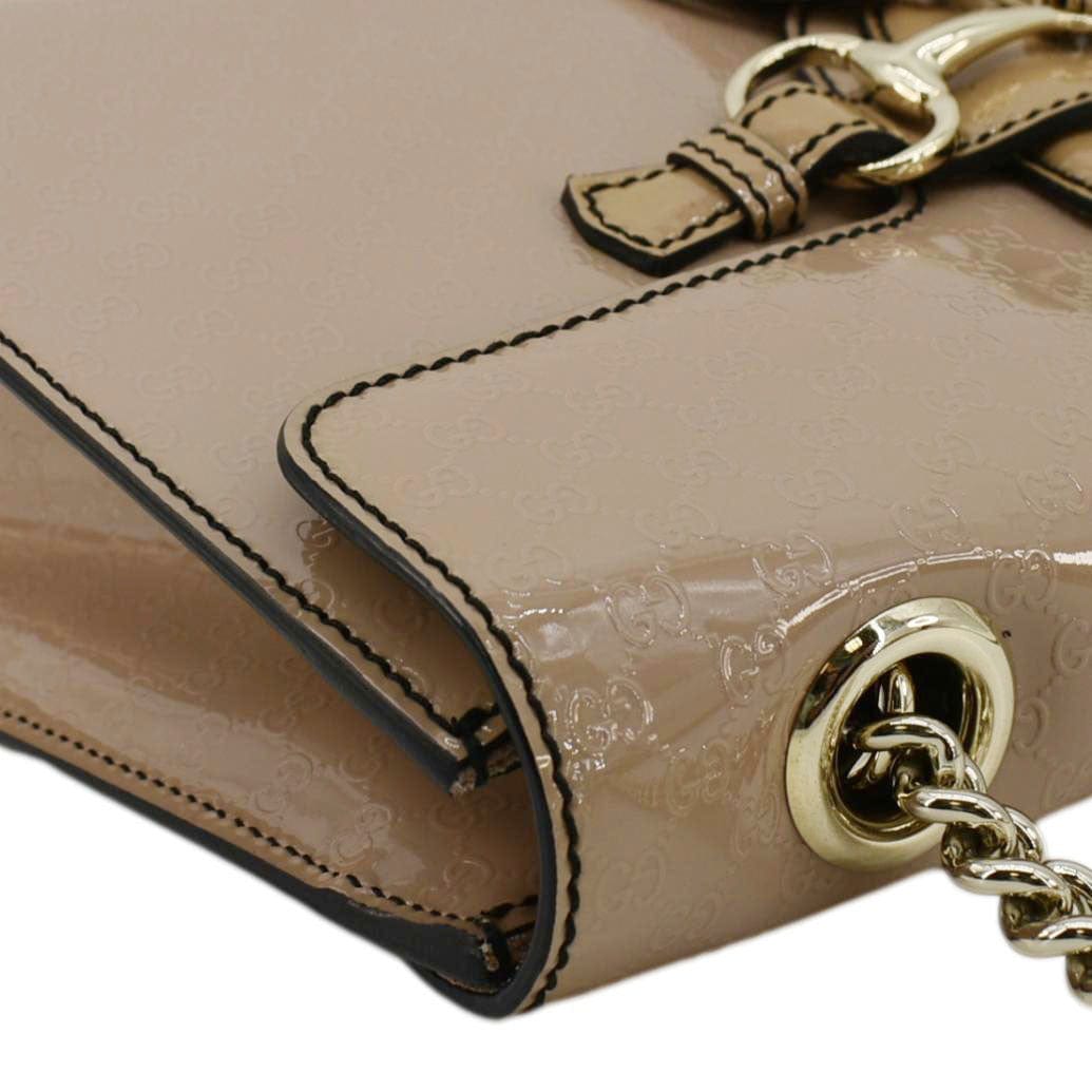 GUCCI Emily Medium Gucci Guccissima Patent Leather Chain Shoulder Bag Cream 295402