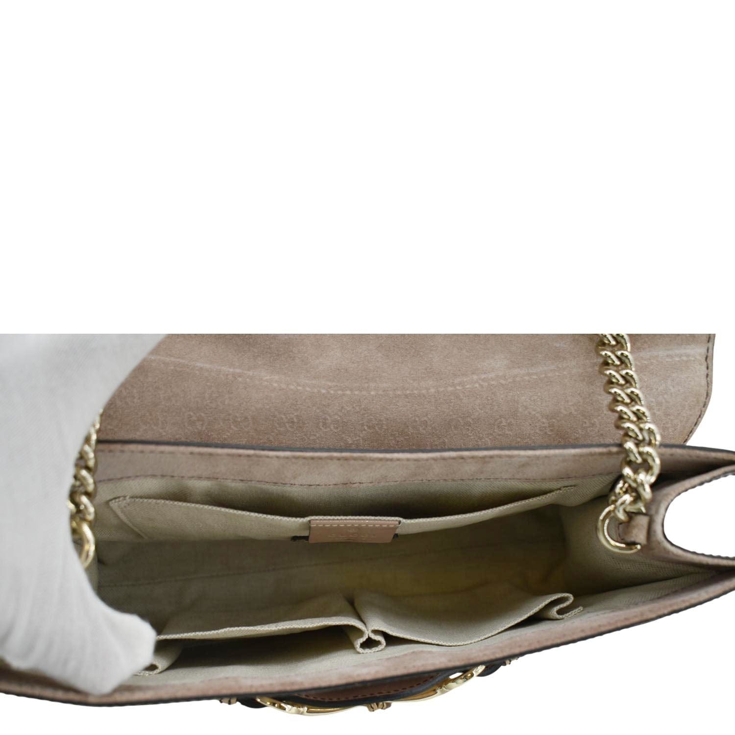 GUCCI Emily Medium Gucci Guccissima Patent Leather Chain Shoulder Bag Cream 295402
