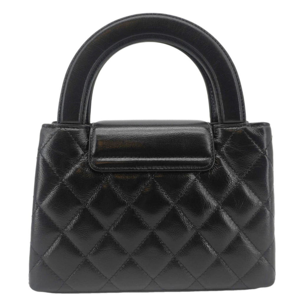 Chanel Kelly Nano Quilted Aged Calfskin Leather Top Handle Shoulder Bag Black