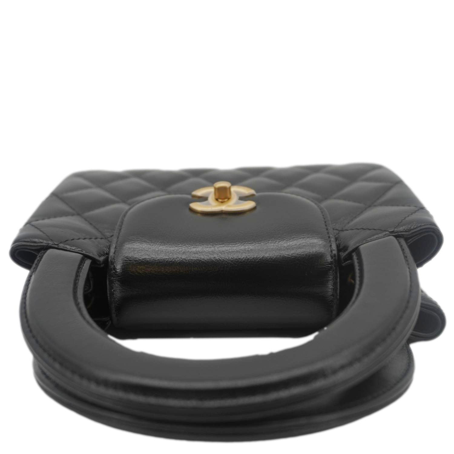 Chanel Kelly Nano Quilted Aged Calfskin Leather Top Handle Shoulder Bag Black