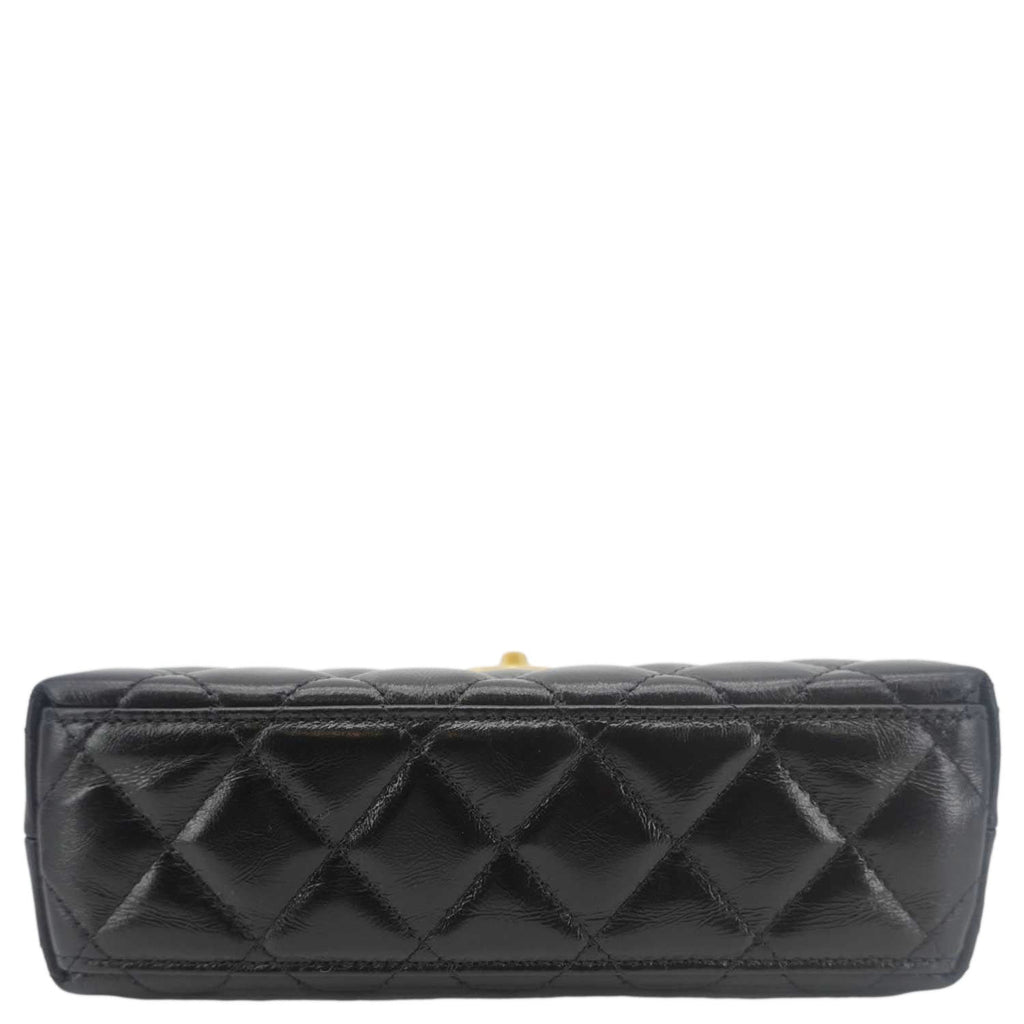 Chanel Kelly Nano Quilted Aged Calfskin Leather Top Handle Shoulder Bag Black