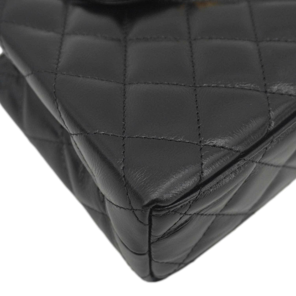 Chanel Kelly Nano Quilted Aged Calfskin Leather Top Handle Shoulder Bag Black