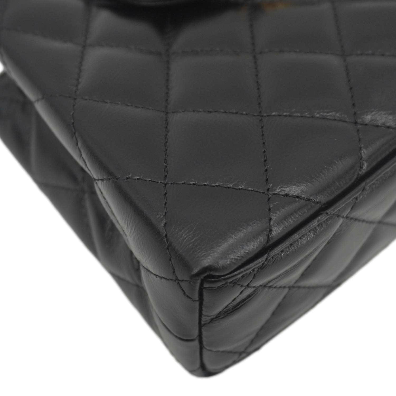 Chanel Kelly Nano Quilted Aged Calfskin Leather Top Handle Shoulder Bag Black