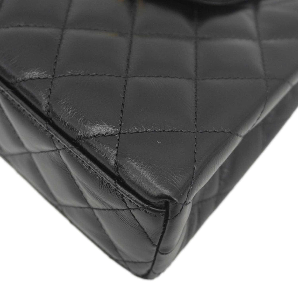 Chanel Kelly Nano Quilted Aged Calfskin Leather Top Handle Shoulder Bag Black