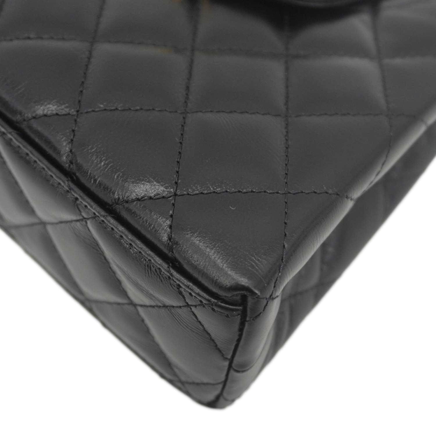 Chanel Kelly Nano Quilted Aged Calfskin Leather Top Handle Shoulder Bag Black